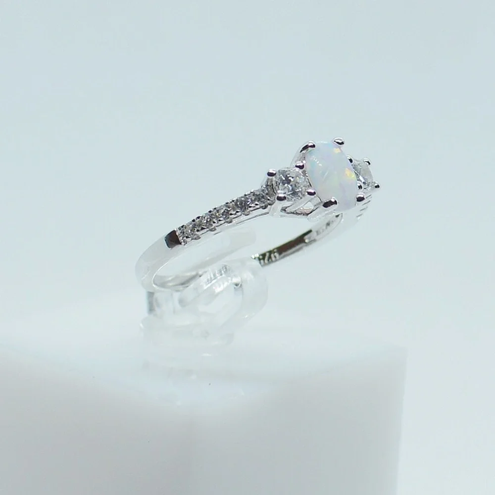 925 Sterling Silver Oval White Opal CZ Ring